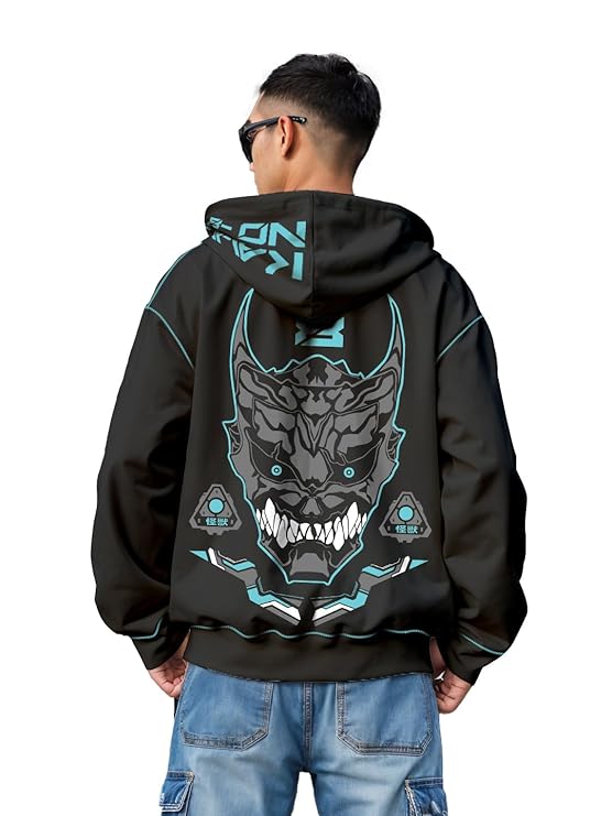 Men's Cotton Printed Full Sleeve Oversized Hoodie - Black