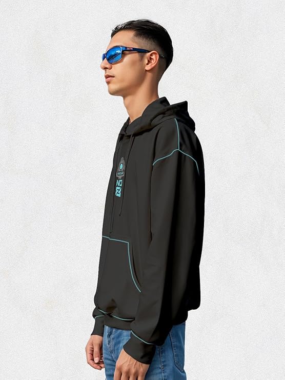 Men's Cotton Printed Full Sleeve Oversized Hoodie - Black - Image 5