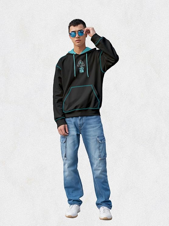 Men's Cotton Printed Full Sleeve Oversized Hoodie - Black - Image 4